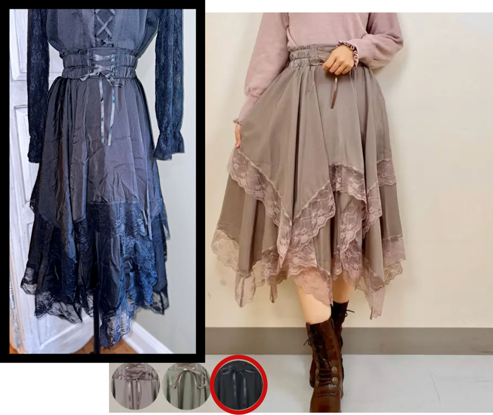 Axes Femme VTG-style Satin Asymmetrical Hem Skirt Jirai Kei Gothic Lolita Japan
